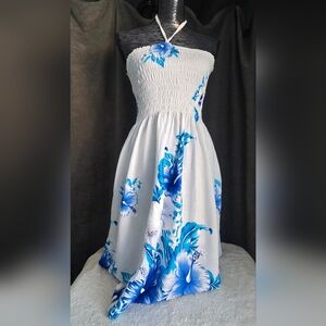 Blue Floral Strapless Dress